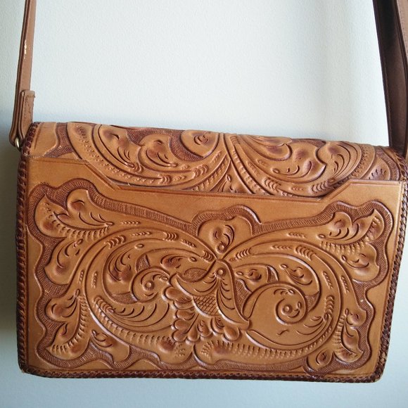 Vintage Handmade Leather Crossbody Bag Print Horse - Picture 6 of 14